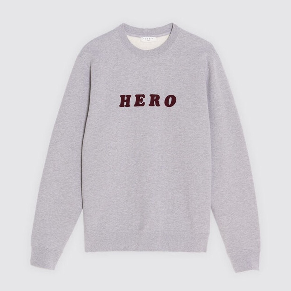 Sandro Gray 'HERO' Logo Sweatshirt with Burgundy Lettering